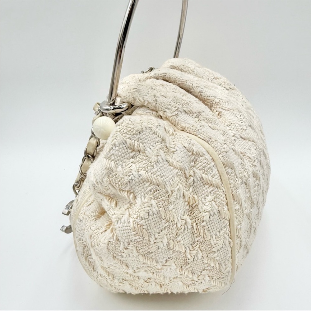 EUC Chanel Tweed Handbag White Metal Handle with Dust Bag Guarantee Card #KN729 - Picture 3 of 14